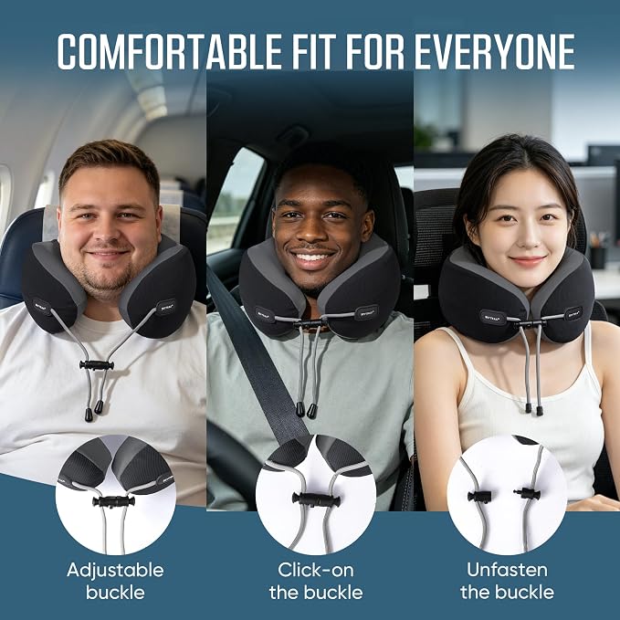 Premium Travel Neck Pillow Cooling Ice Silk Memory Foam Cervical Pillow for Airplane & Long Flights, Ergonomic Neck Support for Sleeping & Pain Relief, Washable Cover, Compact Carry Case (Black) - Image 2