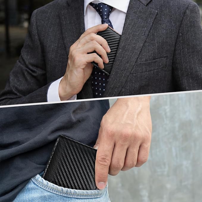 Chelmon Slim Wallet for Men ID Window with RFID Blocking Front Pocket Minimalist Bifold Bussiness Card Holder Gift for Men, Carbon Black & Orange - Image 6