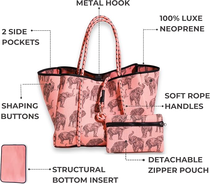 POPUPS Large Neoprene Tote Bag for Women - Everyday Designer Handbag for Travel Work and Beach with Pockets and Zipper Pouch - Image 4