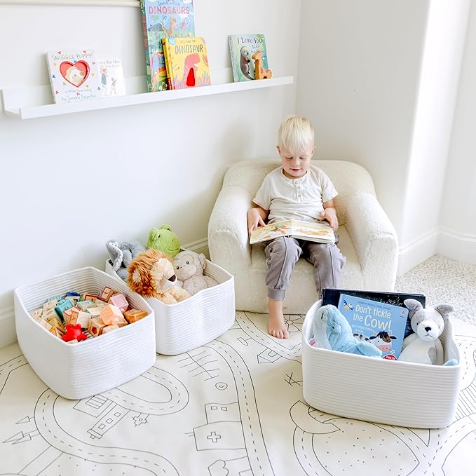 NaturalCozy Storage Baskets 16.8”x13”x7.6” Cotton Rope Woven Baskets for Organizing 3-Pack | Toy Storage Bins | Basket for Shelves, Laundry, Blanket, Clothes, Closet, Kitchen, Bathroom, Gifts - Image 4