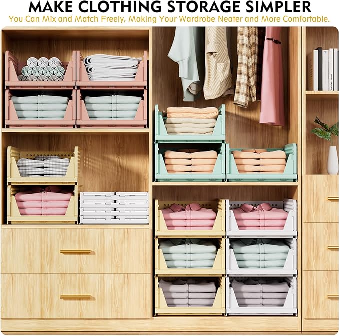 SNSLXH 5 Pack Stackable Closet Organizer Box, Multifunctional & Foldable Closet Storage Basket for Bathroom Kitchen Laundry Room Wardrobe Storage, Space-Saving Clothes Storage Drawer Organizer, Yellow | Stackable & Foldable Closet Storage Bins for Bath... - Image 4