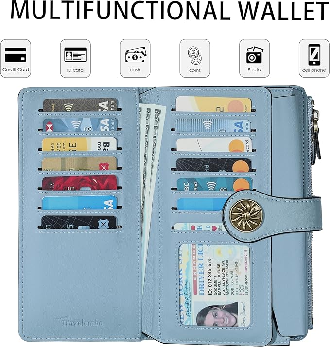 Travelambo Women's Wallet RFID Blocking Trifold Clutch Large Capacity Credit Card Holder Travel Purse - Image 5
