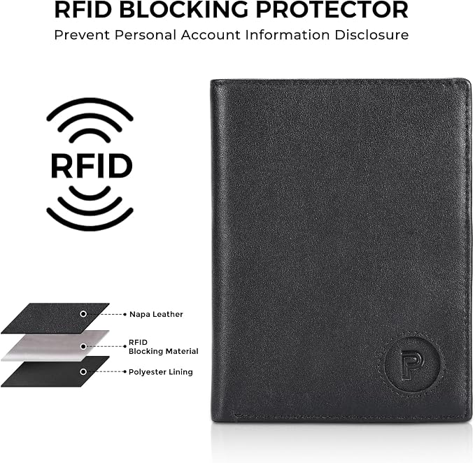 Polare Leather AirTag Passport Holder RFID Blocking Travel Bifold Wallet | Luxury Napa Cowhide Leather, AirTag Slot, Vintage Passport Cover Case, International Travel Wallet, Black - Image 2