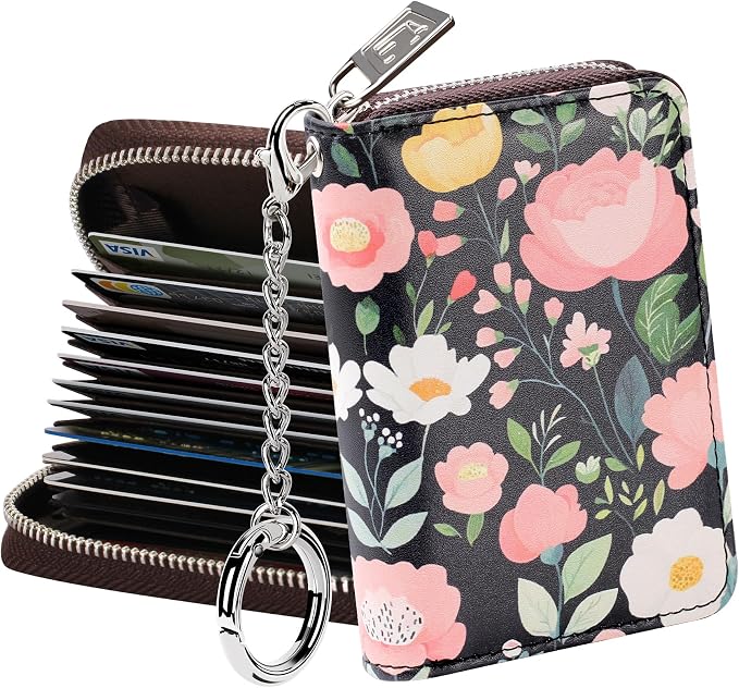 FurArt Zipper Wallet Women RFID Credit Card Holder keychain Wallet | ID Window RFID Blocking Compact Small business 15/16 slots by FurArt