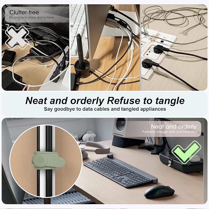 Silicone Cable Ties, Cord Organizer Cable Management,2Sizes-Green | Reusable Cord Ties for Electronics, Office Desk Accessories, Home Travel Essentials, Easy to Use, 4.2 Inch & 7.1 Inch-16Pcs - Image 3