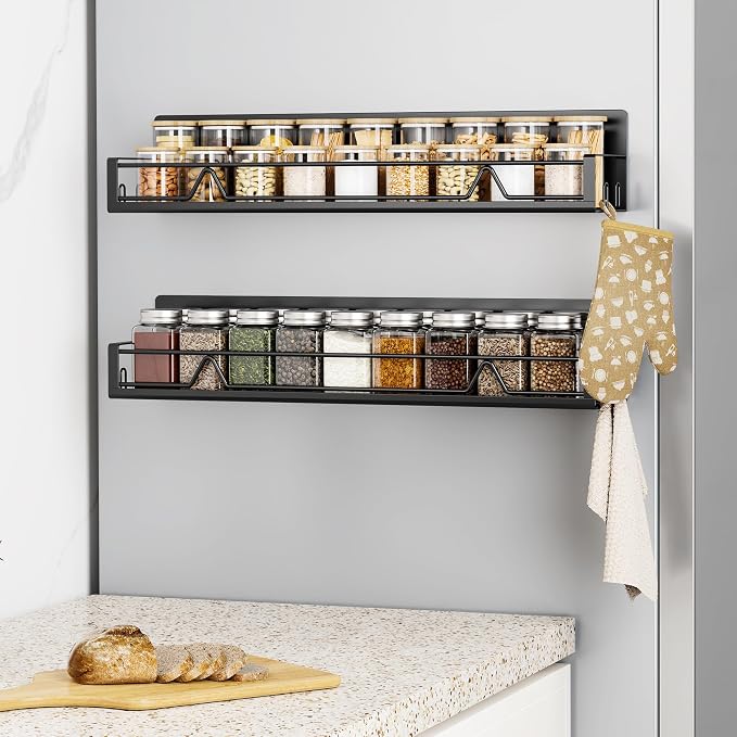 Mystozer 16.9 Inch Wide Large Capacity Magnetic Spice Rack for Refrigerator,2 Pack Metal Fridge Shelf Kitchen Organizers and Storage Fridge Organizer Spicy Shelf Spice Rack（Black） by Mystozer