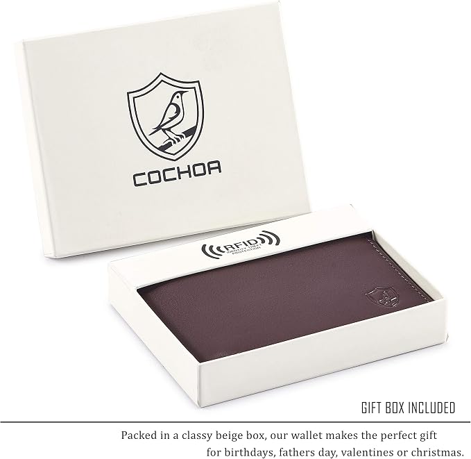 Wallet for Men Slim RFID Blocking Leather Bifold Minimalist 2 ID Windows Gift Box Carteras Para Hombres (NAPA, CHOCOLATE) - Image 6