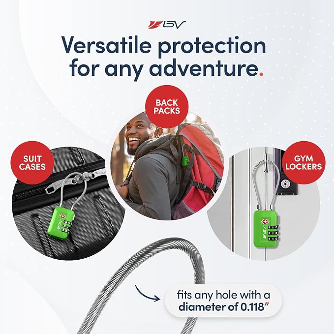 TSA Accepted Luggage Travel Lock, Set-Your-Own Combination Lock for School Gym Locker, Luggage Suitcase Baggage Locks, Filing Cabinets, Toolbox, Case (Green, 1 Pack) - Image 6