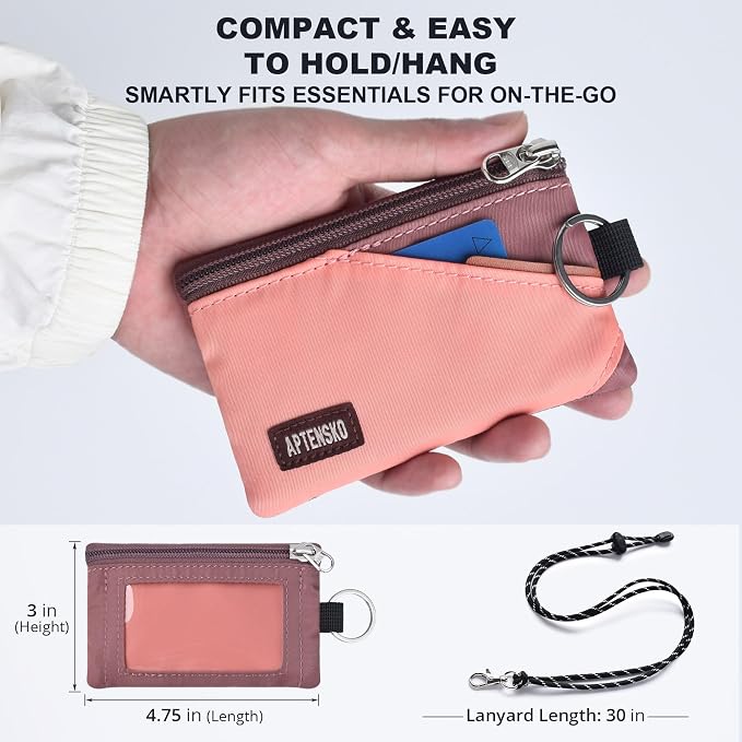RFID Blocking Travel Wallet with Adjustable Lanyard, Small Nylon Zipper Pouch and Badge Holder for ID, Credit Cards, Cash, Keys, Commuters (CoralBlush+Mauve) - Image 4