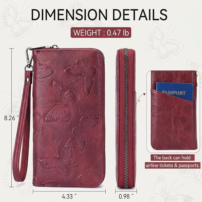BELTANA Womens Wallet RFID Wallet Women with Passport Holder Butterfly Vegan Leather Multi Card Slots Wallets Large Capacity Wristlet Travel Purse for Women (Red) - Image 3