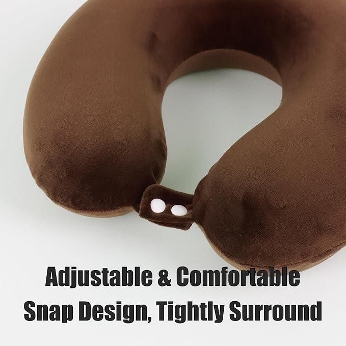 Sexysamba Pure Memory Foam Travel Pillow Set for Adults - Comfortable & Removable Machine Washable Cover, Neck Support Pillow Airplane Travel Kit with Eye Mask for Portable Plane Accessories - Brown - Image 4
