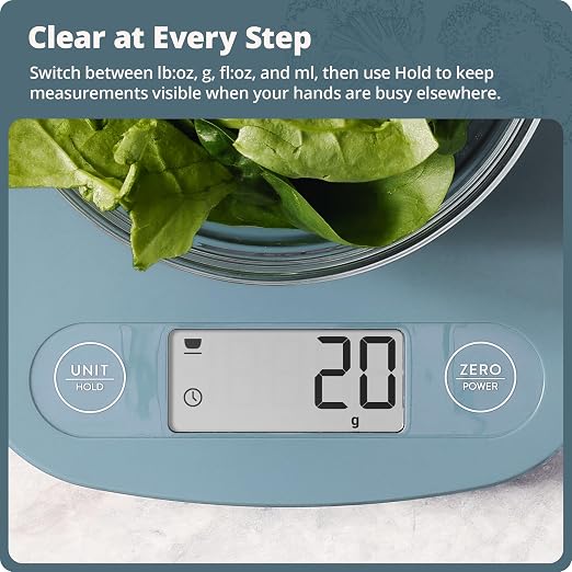 Greater Goods Food Scale, Slim & Compact Build, 1g Precision (Stone Blue) | Digital Kitchen Scale for Cooking, Meal Prep & Portion Control, Tare, Auto Shut-Off, g/oz/lb/ml Conversion & Calorie Tracking - Image 7