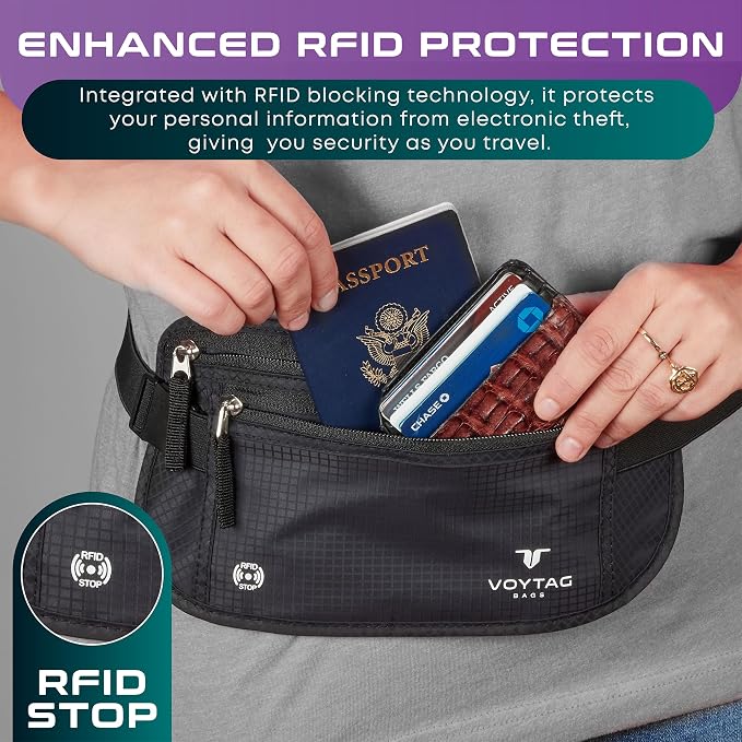 Travel Money Belt & Passport Holder - RFID Blocking Slim Travel Wallet & Fanny Pack for Men and Women - Essential Travel Pouch for Cash, Credit Cards, and Documents (Green Color) - Image 5