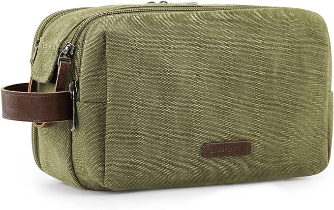 BAGSMART Toiletry Bag for Men, Canvas Travel Toiletry Organizer Dopp Kit Water-resistant Shaving Bag for Toiletries Accessories,Green-Large by BAGSMART