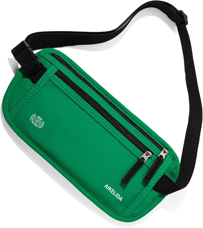 Money Belt - Slim Passport Holder RFID Blocking Travel Wallet Undercover Fanny Packs for Men Women - Green - Image 4