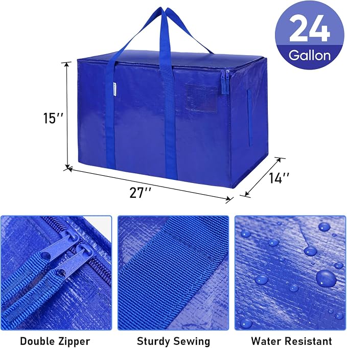 TICONN 8 Pack Extra Large Moving Bags Heavy Duty with Zippers & Carrying Handles, Durable Storage Bags Moving Boxes for Closet Organizers and Storage (8 Pack, Blue) - Image 3