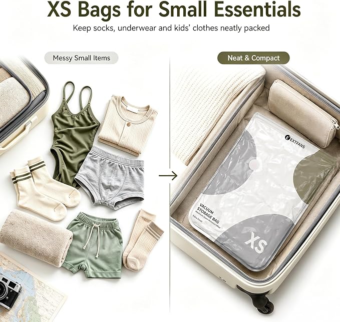 Travel Vacuum Bags with Electric Pump, 18 Pack XS/S/M/L Vacuum Seal Bags | up to 80% Space Saver Compression Packing Bags for Suitcase, Carry-On, Cruise, Dorm & Seasonal Storage - Image 5