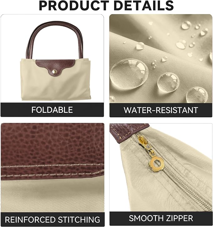 Nylon Tote Bag for Women, Lightweight Foldable Shoulder Tote with Zipper, Large Work Travel Bag for Everyday Use - Image 5