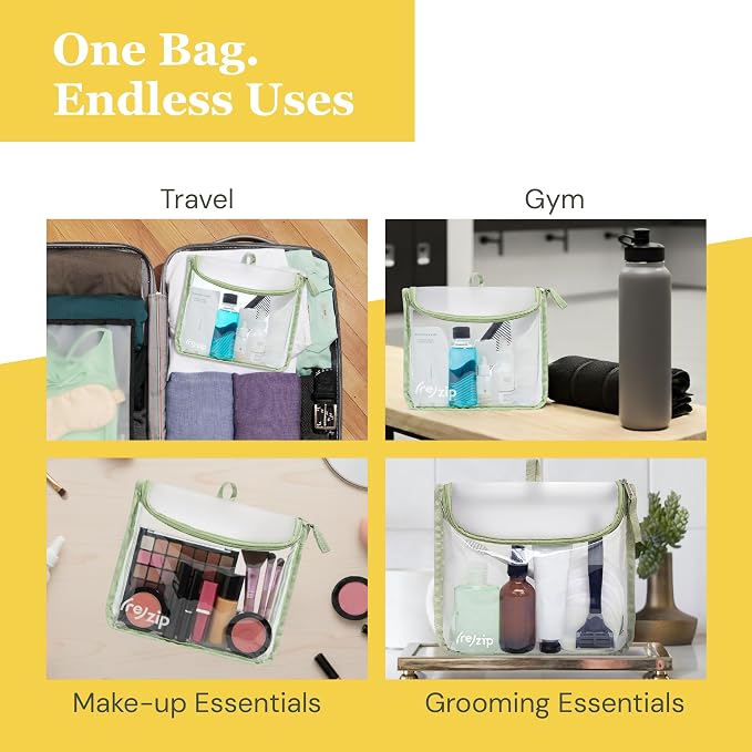 (re)zip TSA Approved Travel Toiletry Bag with Hanging Loop, Travel Quart Bag– Reusable Clear Makeup bags with zipper, Clear Pouch for Travel Essentials, Cosmetic | BPA-Free, Machine Washable - Sage - Image 5