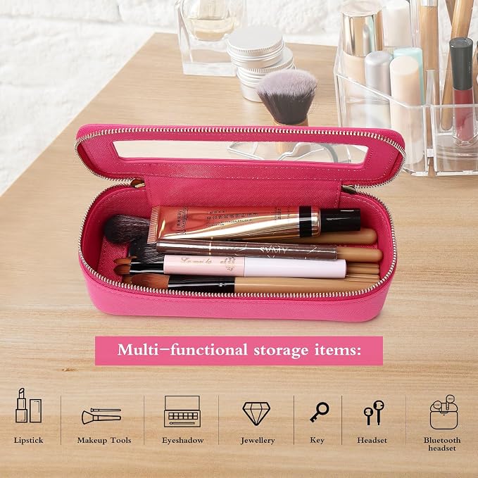 Pinkmik Makeup Brush Case, Fuxia, SLIM | Clear Travel Cosmetic & Toiletry Bag, Small Makeup Bag, Zipper Purse Organizer, Car Essential Bag for Women - Image 4