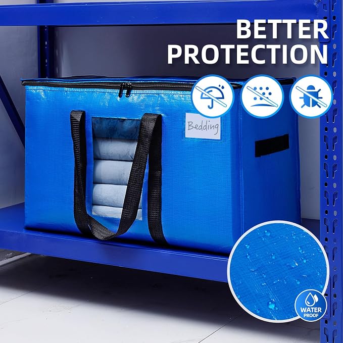 TAILI 4 Pack Blue Extra Large Moving Bags,Storage Bags with Visible Window | 93L Heavy Duty Totes For Storage,Wrap Around Handles,Alternative to Moving Boxes, College Dorm,Perfect for Moving - Image 5