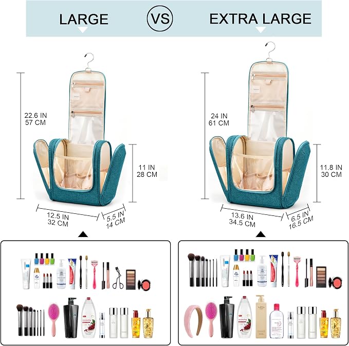 Hanging Travel Toiletry Bag for Women and Men, 6 Organizer Compartments, Large Toiletries essentials, Bathroom Cosmetic Accessories, Water-resistant Makeup Bag, Holds Full-Size Shampoo, Blue - Image 7