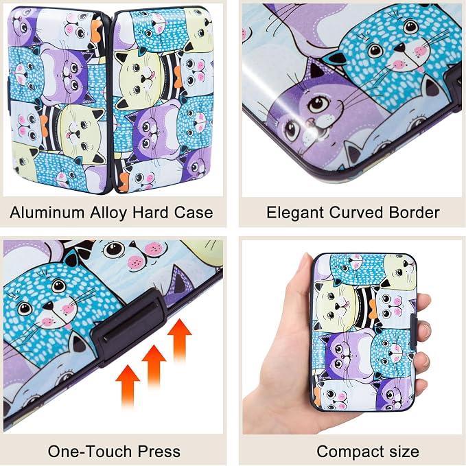 Mini RFID Aluminum Wallet Credit Cards Holder Business Card Case Metal ID Case for Men Women (Color cat) - Image 3