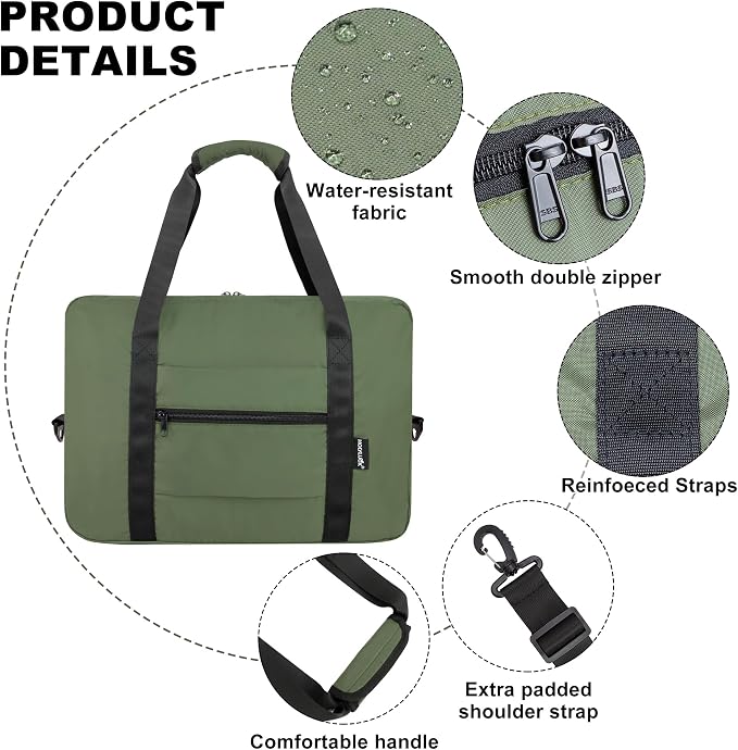 Duffle Bag for Travel Foldable Personal Item Travel Bag, 40L, Army Green | Carry On Duffel Bag Women Men Frontier Airlines Personal Item Bag Hospital Weekend Overnight Trips - Image 3