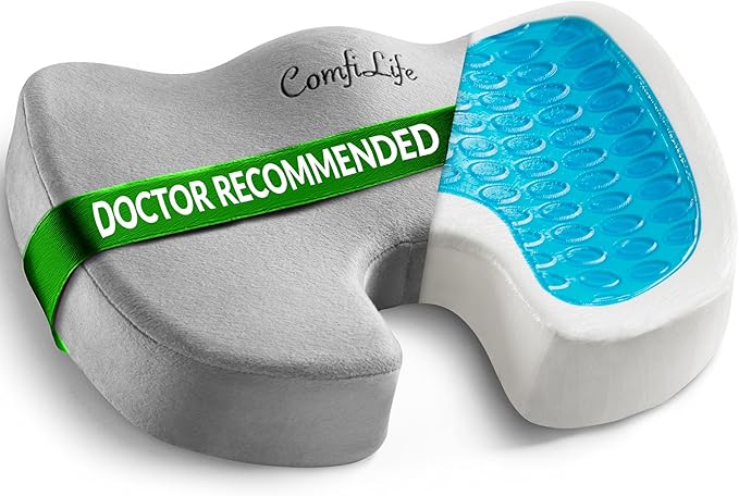 ComfiLife Doctor Recommended Seat Cushion - Premium Gel & Memory Foam Office Chair, Car Seat, Lifting Cushion - Chair Cushions for Back & Sciatica Relief - Seat Cushions for Office & Desk (Gray) by ComfiLife