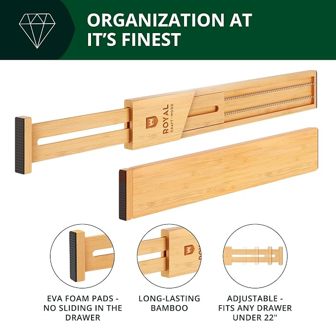 Bamboo Drawer Dividers Organizers, Adjustable Drawer Separator Splitters, 17–22 Inches Expandable Drawer Divider Organizer for Large Utensils, Kitchen, Bedroom, Dresser & Office Drawers 4-Pack - Image 8