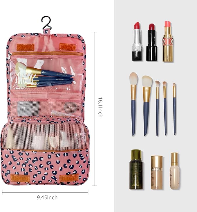 Lcsmaokin Large Capacity Toiletry Bag Travel Bag with Hanging Hook for Men and Women Waterproof Travel Cosmetic Bag Bathroom Storage Bag for Brushes Set,Full-Sized Shampoo,Accessories-Navy Flamingo - Image 3