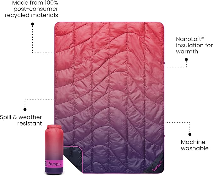 Rumpl Travel Puffy Blanket, Ultra-Packable Travel-Size Warmth and Comfort, Berry Fade - Image 3