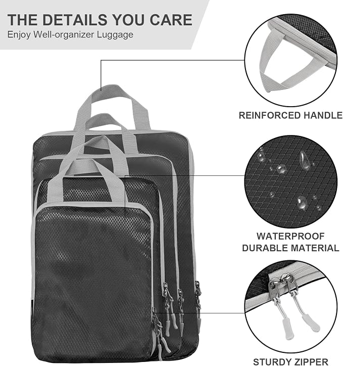 Compression Packing Cubes, Ultralight Packing Cubes for Carry on Suitcase, Travel Packing Essentials for Suitcase Organizer Bags Set, Durable Travel cubes for Luggage (Black, Set of 4) - Image 2