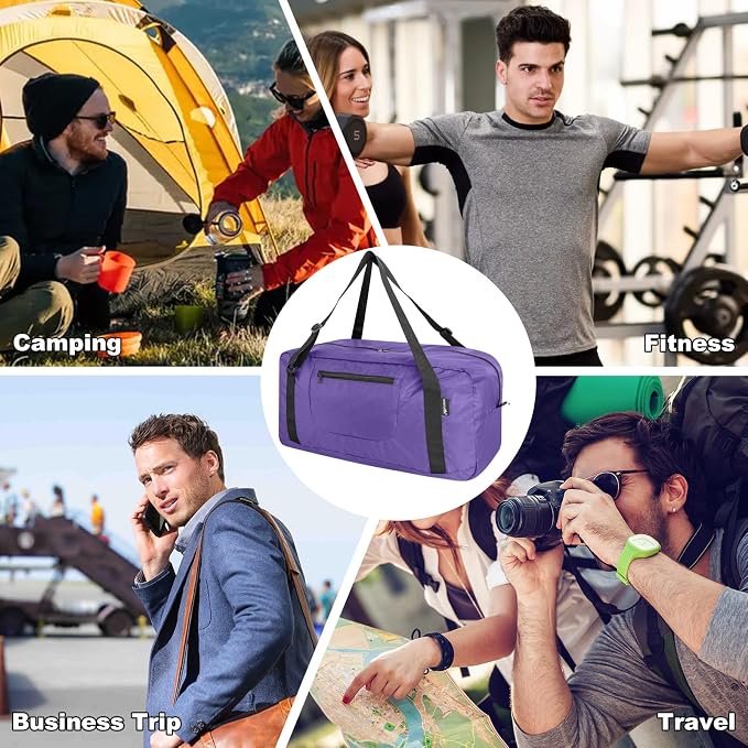 HOLYLUCK Foldable Travel Duffel Bag Luggage Great for Gym -55L, Purple - Image 3