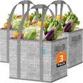 Fab totes Reusable Grocery Bags，Foldable Shopping Tote Bags | Large Shopping Tote Bags with Reinforced Handles & Hard Bottom,3 Pack,Grey by Fabtotes