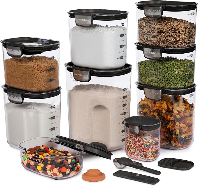ProKeeper+ Airtight Food Storage Container Set – Clear Plastic Flour and Sugar Canister Set with Magnetic Accessories for Kitchen Organization (Black, 13-Piece) - Image 2