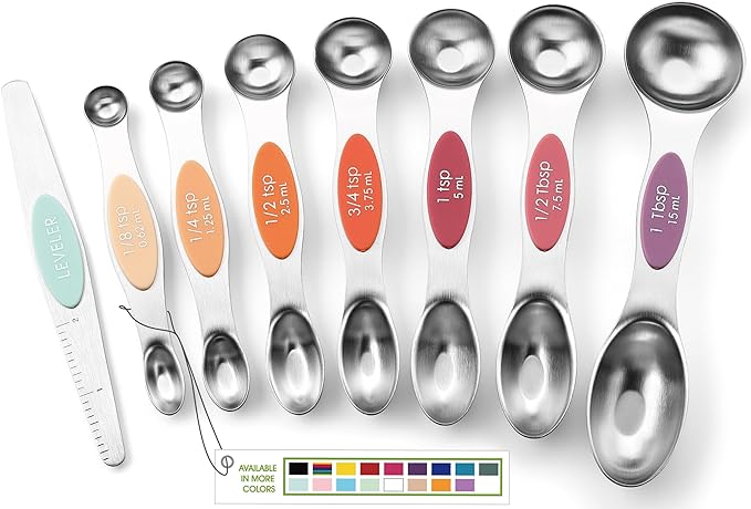 Spring Chef Stainless Steel 8 Magnetic Measuring Spoons Set, Desert Sunset | Dual Sided Metal Teaspoon & Tablespoon Measuring Spoons with Leveler for Dry & Liquid Ingredients, Fits in Kitchen Spice Jars by SpringChef