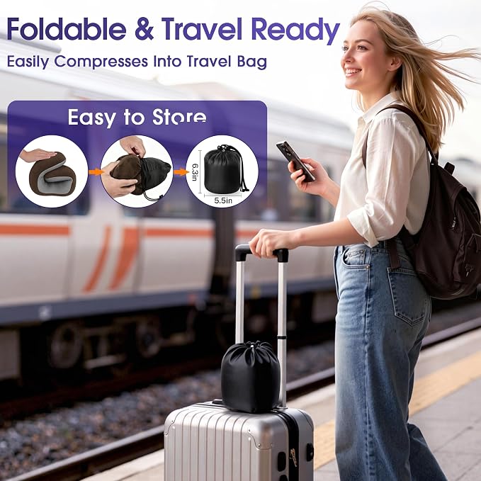 CloudBliss Memory Foam Travel Neck Pillow Airplane, 2 Pack, Black & Brown | Travel Neck Pillow for Long Flight, Train, Car & Office, Plane Travel Accessories with Eye Mask, Earplugs, Storage Bag - Image 3