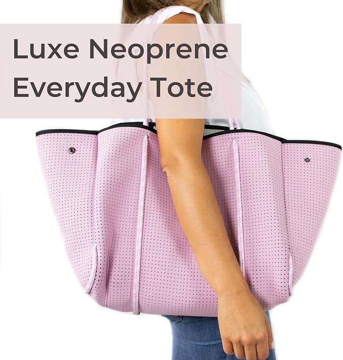 POPUPS Large Neoprene Tote Bag for Women - Everyday Designer Handbag for Travel Work and Beach with Pockets and Zipper Pouch - Image 2