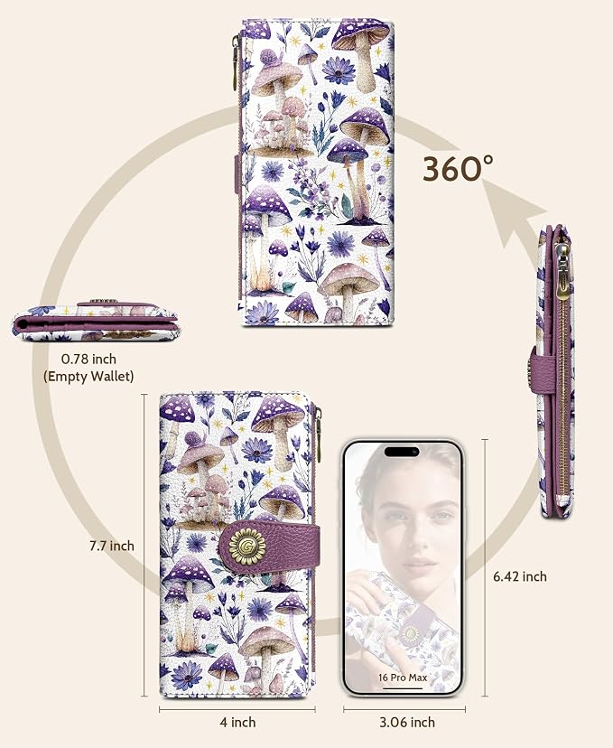 GIANCOMICS Mushroom Womens Wallet RFID Blocking, Credit Card Holder Bifold | Billfold, Cute Cash Purse, Travel Zipper Coin Pocket, Compact Clutch, PU Leather, ID Window, 11 Card Slots, Ladies Gift Woman - Image 5