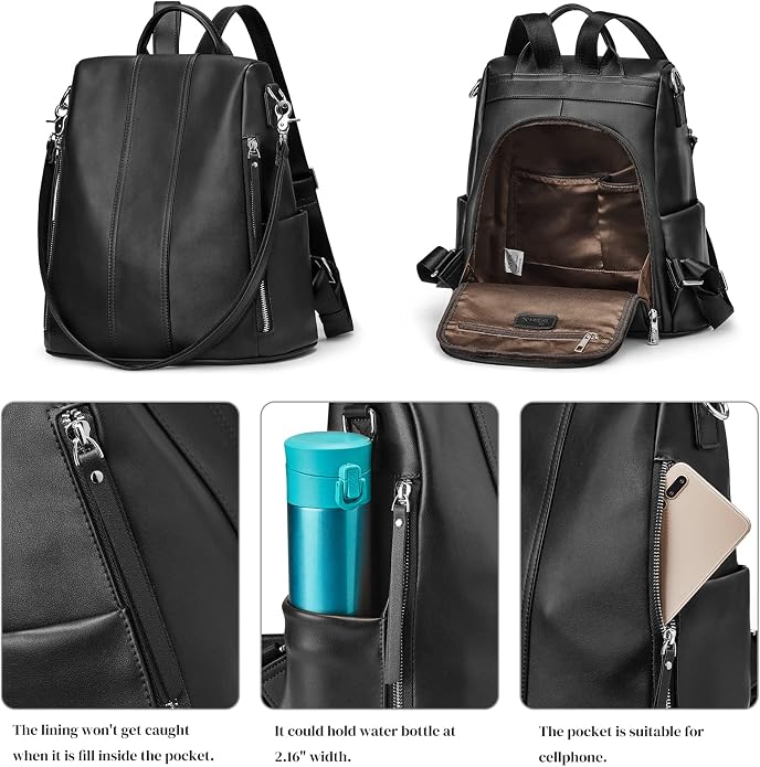 S-ZONE Leather Backpack Purses for Women Antitheft Rucksack Shoulder Bag Medium | Genuine Leather, Medium Fits 9.7-inch Tablet, for Work Travel Daily Commute, Multi Pockets, Adjustable Dual Straps - Image 3
