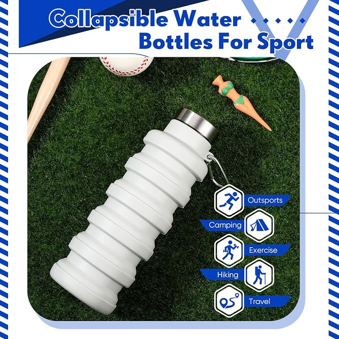 Baderke Collapsible Water Bottles 17oz Travel Sports Portable Water Bottle with Portable Buckle Silicone Lightweight Reusable Leakproof for Camping Hiking Yoga Outdoor(Gray White) - Image 4