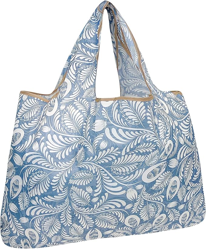allydrew Large Foldable Tote Nylon Reusable Grocery Bags, Gray Ferns by allydrew