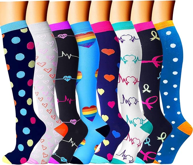 CHARMKING Compression Socks for Women & Men Circulation (8 Pairs) 15-20 mmHg Best Calf Socks Support for Athletic Cycling by CHARMKING