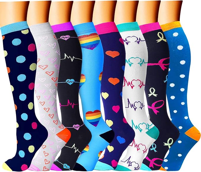 CHARMKING Compression Socks for Women & Men Circulation (8 Pairs) 15-20 mmHg Best Calf Socks Support for Athletic Cycling by CHARMKING