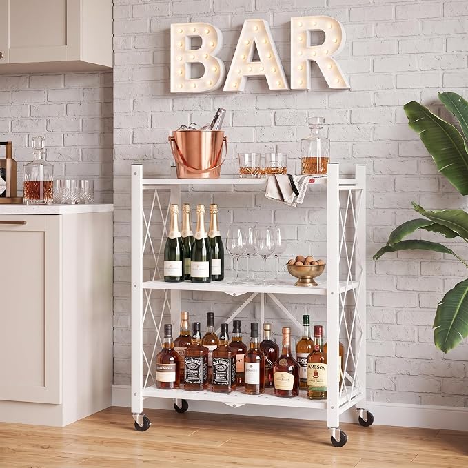 DEANIC 3 Tier Foldable Storage Shelves with Wheels, Large Capacity Shelving Unit, Freestanding Metal Wire Shelf Rack, No Assembly Organizer Rack for Garage Kitchen, Basement, Pantry(White Pack of 2) - Image 11