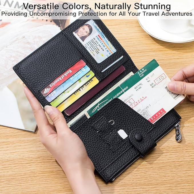 Genuine Leather RFID Blocking Passport Holder Wallet, Multi-Functional Travel Document Organizer with SIM Card Slots (Yellow) - Image 5