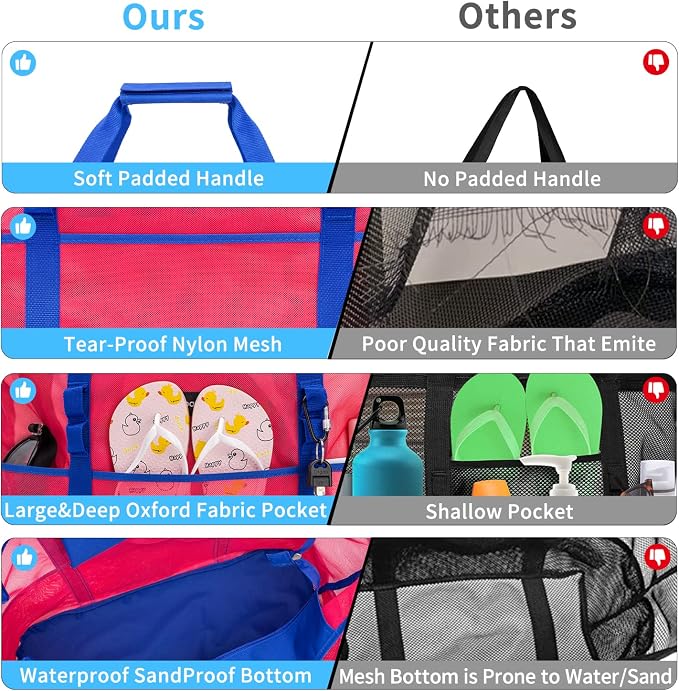 KABAQOO Mesh Beach Bag, Extra Large Beach Bags with 9 Pockets & Zipper Waterproof Lightweight Beach Tote for Beach/Pool Trip - Image 5