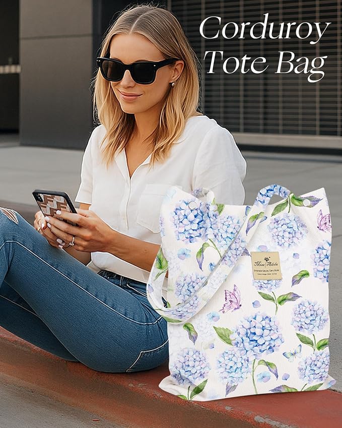 Miss Adola Corduroy Tote Bag for Women with Aesthetic Design | Magnetic Buckle & Pocket, Reusable, Soft, Roomy, Long Shoulder Handles, Double-sided Print, Casual Daily Work, Grocery Bags - Image 6