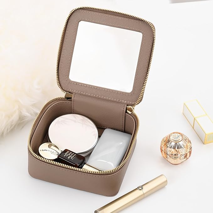 Aveniee Mini Clear Makeup Bag, Small Travel Toiletry Bag Cosmetic Bags TSA Approved, Clear Makeup Case Pouch with Zipper, Car Organizer Essentials for Women Men,Taupe - Image 2